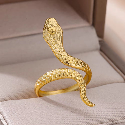 Snake Rings for Women Men Punk Hip Hop Open Adjustable Gold Plated Ring Stainless Steel Zircon Aesthetic Jewelry Anillos Homme