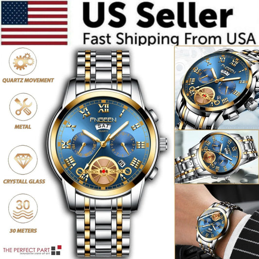 Men'S Watch Relojes De Hombre Stainless Steel Quartz Classic Waterproof FNGEEN