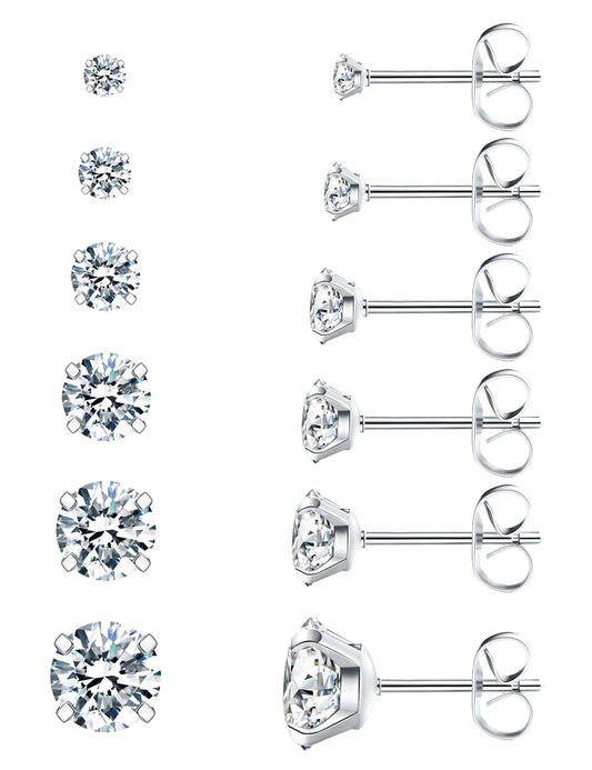 5 Pairs Stud Earrings Hypoallergenic Surgical Steel Cubic Zirconia Earrings